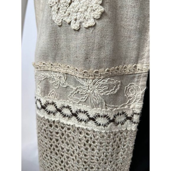 Vintage Megan Moore Womens Open Vest Beige Floral Crochet Embroidered USA 10 - Picture 4 of 12